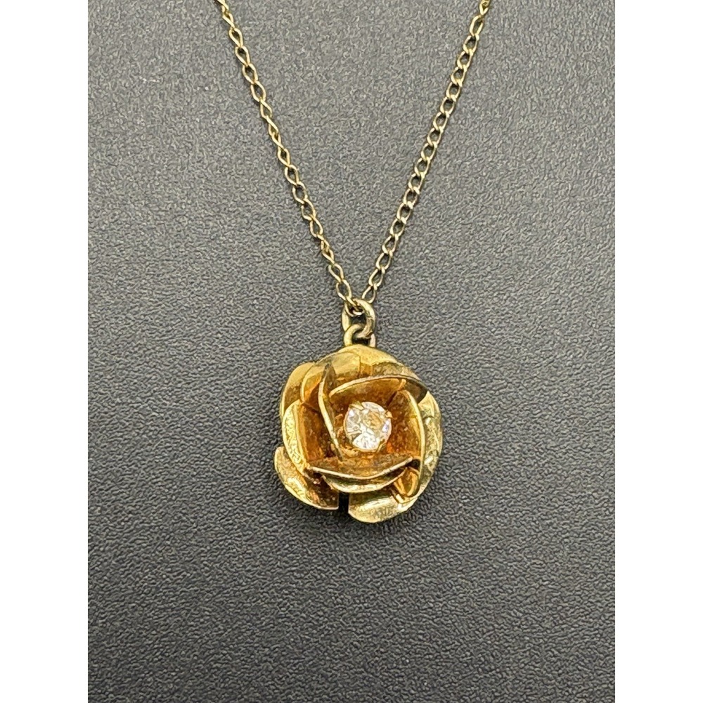18" 12KT Gold Filled Cubic Zirconia Flower Pendant Necklace F17